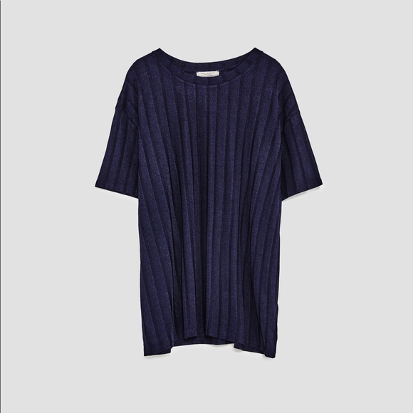 Zara Blue Ribbed Stripe Shirt - Picture 4 of 7